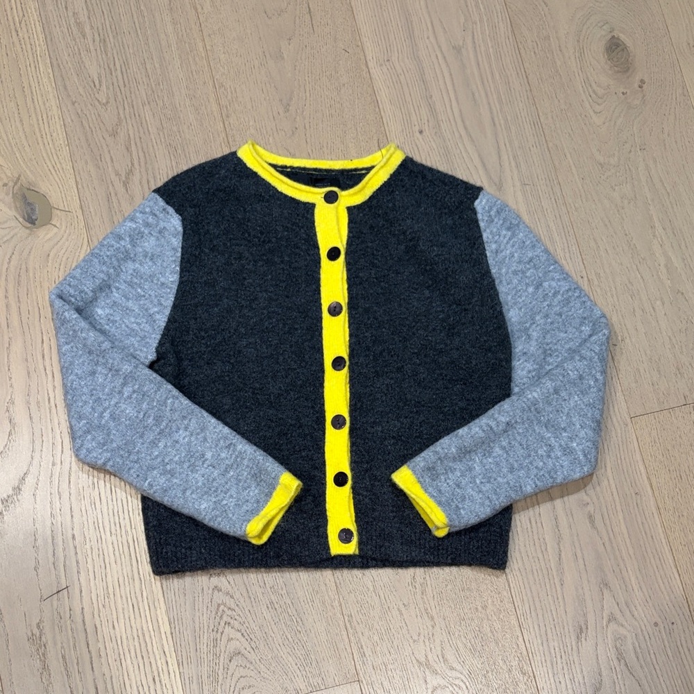 Zara Girls Charcoal & Gray Cardigan with Yellow Trim